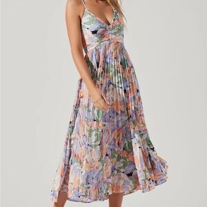ASTR Blythe Floral Plisse Midi Dress